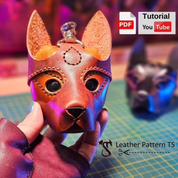 Кожаный брелок чехол голова собаки